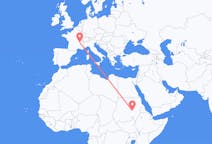 Flyg från Khartoum, Sudan till Lyon, Frankrike