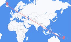 航班从新喀里多尼亚努美阿市到阿克雷里市，冰岛塞尔