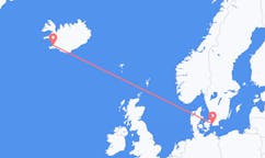Flyreiser fra byen Reykjavik, Island til byen Malmö, Sverige