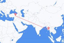Flyg från Rangoon, Myanmar (Burma) till Malatya, Turkiet