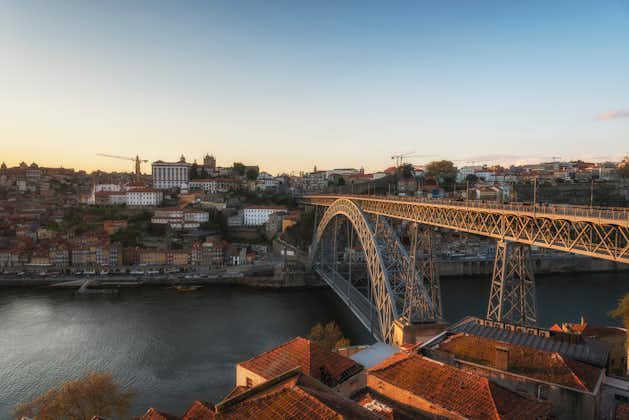 View of Douro River and Dom Luis Bridge at the sunset. Porto, Portugal.