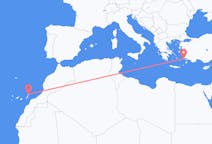 出发地 希腊出发地 科斯岛目的地 西班牙兰萨罗特岛的航班