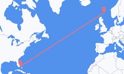 Vols de Bimini, les Bahamas vers Lerwick, Écosse