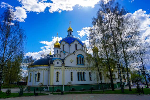Photo of St. Elisabeth Monastery is an Orthodox convent of the Minsk diocese of the Belarusian Orthodox Church with blue sky on the outskirts of Minsk.
