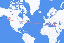 Flyreiser fra Campbell River, Canada til Gazipaşa, Tyrkia
