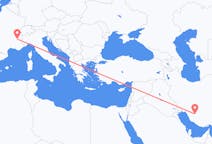 Vluchten van Shiraz, Iran naar Grenoble, Frankrijk