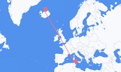 航班从突尼斯莫纳斯提尔市到阿克雷里市，冰岛塞尔