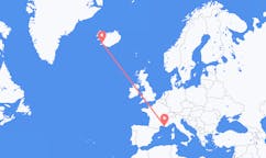 Flyg från staden Reykjavik, Island till staden Marseille, Frankrike