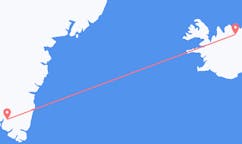 グリーンランドのナルサルスアークから、アイスランドのアークレイリ行きフライト