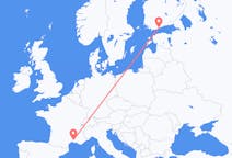 Flyg från Helsingfors, Finland till Nimes, Frankrike