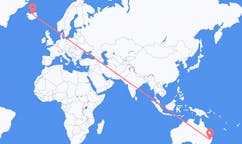 航班从澳大利亚阿米代尔市到阿克雷里市，冰岛塞尔
