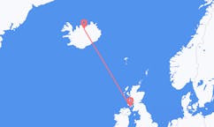 Fly fra byen Campbeltown til byen Akureyri