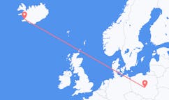 Fly fra byen Reykjavik, Island til byen Łódź, Polen
