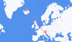 航班从意大利威尼斯市到阿克雷里市，冰岛塞尔