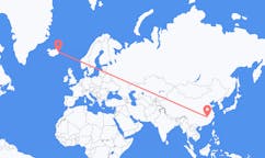 Flyreiser fra byen Nanchang, Kina til byen Egilsstaðir, Island