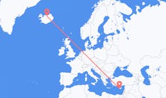 Flyreiser fra byen Páfos, Kypros til byen Akureyri, Island