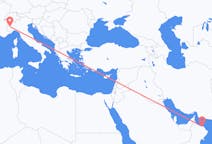 Vluchten van Muscat, Oman naar Turijn, Italië