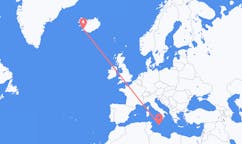 航班从马耳他Valletta市到雷克雅维克市，冰岛塞尔