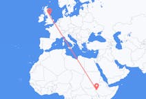 Flights from Gambela, Ethiopia to Durham, England, the United Kingdom