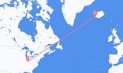 航班从美国路易斯维尔市到雷克雅维克市，冰岛塞尔