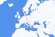 出发地 挪威出发地 斯塔万格目的地 希腊圣托里尼的航班