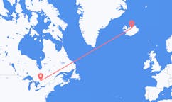 Fly fra byen North Bay, Canada til byen Akureyri, Island