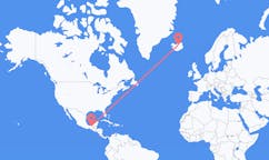 航班从墨西哥比亚埃尔莫萨市到阿克雷里市，冰岛塞尔