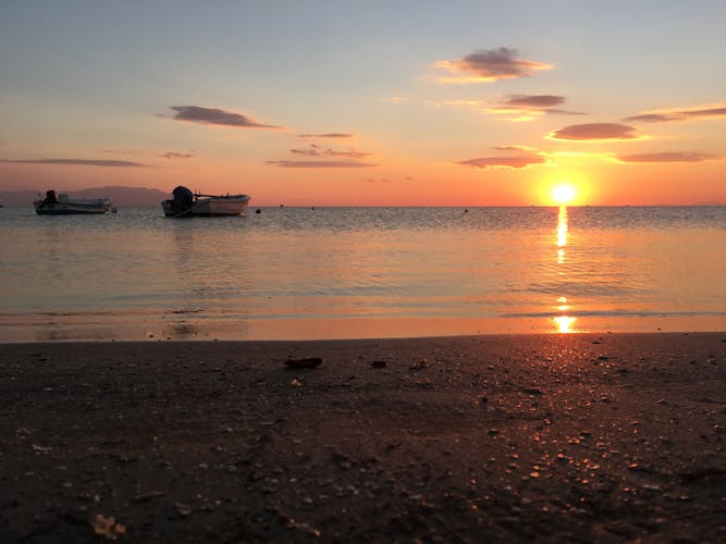 Photo of beautiful sunset at the beach of Alexandroupolis Greece.