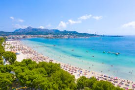 Aerial view with Sant Pere beach of Alcudia, Mallorca island, Spain.