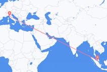 Vluchten van Malakka Stad, Maleisië naar Pisa, Italië