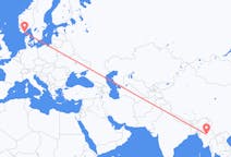 Flyg från Mandalay, Myanmar (Burma) till Kristiansand, Norge