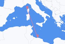 Loty z Trypolis, Libia do Calviego, Francja