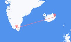 Flights from the city of Narsarsuaq, Greenland to the city of Egilsstaðir, Iceland