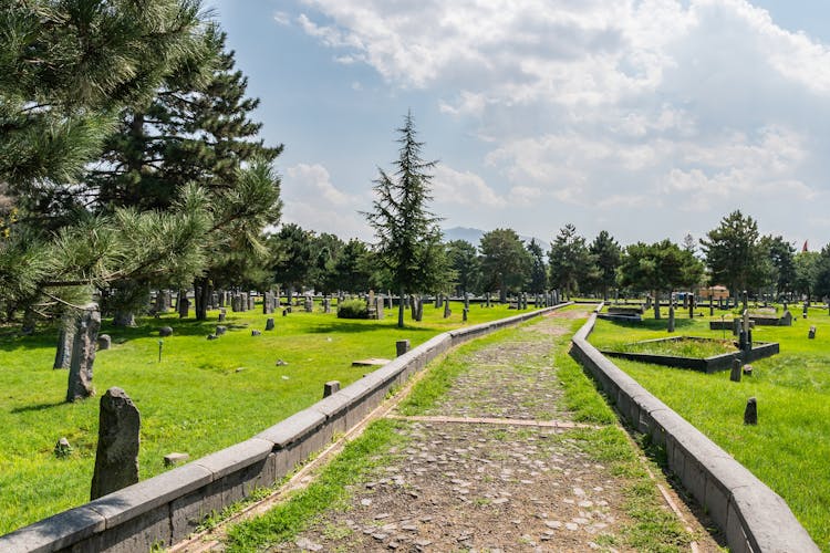 Photo of Kayseri Seyyid Burhaneddin Park Breathtaking Picturesque View of Graveyard on a Blue Sky Day in Summer.