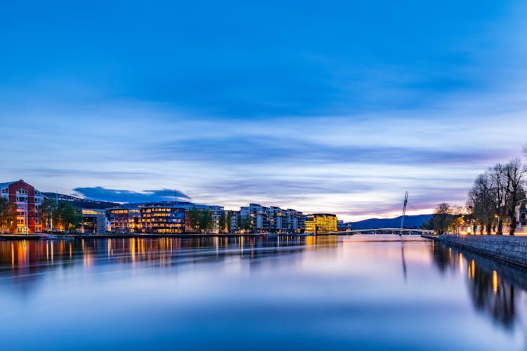 Sunset On The River Bank of Drammen.