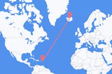 Vluchten van Saint Kitts, Saint Kitts en Nevis naar Akureyri, IJsland