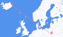 航班从波兰卢布林市到埃伊尔斯塔济市，冰岛塞尔