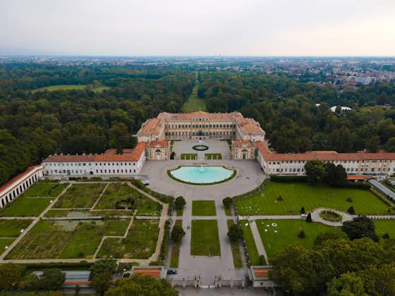 photo o.f Erial view of facade of the elegant Villa Reale in Monza, Lombardy, north Italy.