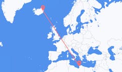 航班从利比亚班加西市到埃伊尔斯塔济市，冰岛塞尔