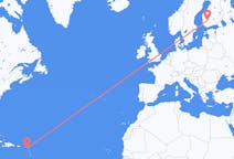 Flyreiser fra Nevis, Saint Kitts og Nevis til Tammerfors, Finland