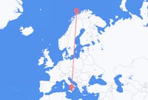 Vluchten van Tromsö, Noorwegen naar Catanië, Italië