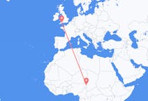 Flyg från N Djamena, Tchad till Exeter, England