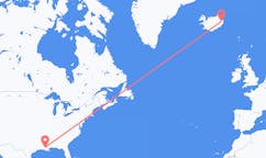 航班从美国巴顿鲁治市到埃伊尔斯塔济市，冰岛塞尔