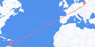 Flyg från Curaçao till Polen