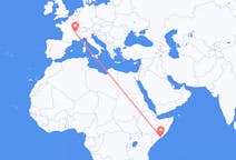 Flyg från Mogadishu, Somalia till Lyon, Frankrike