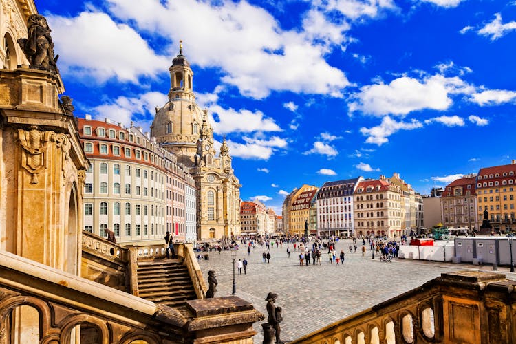 Photo of  elegant baroque Dresden. square Neumarkt with famous Frauenkirche church.