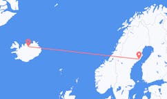 Fly fra byen Umeå til byen Akureyri