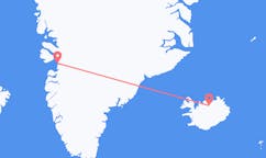 航班从格陵兰伊卢利萨特市到阿克雷里市，冰岛塞尔