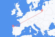 Flyreiser fra Santiago de Compostela, Spania til Szymany, Szczytno fylke, Polen