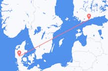 Vluchten van Billund, Denemarken naar Helsinki, Finland